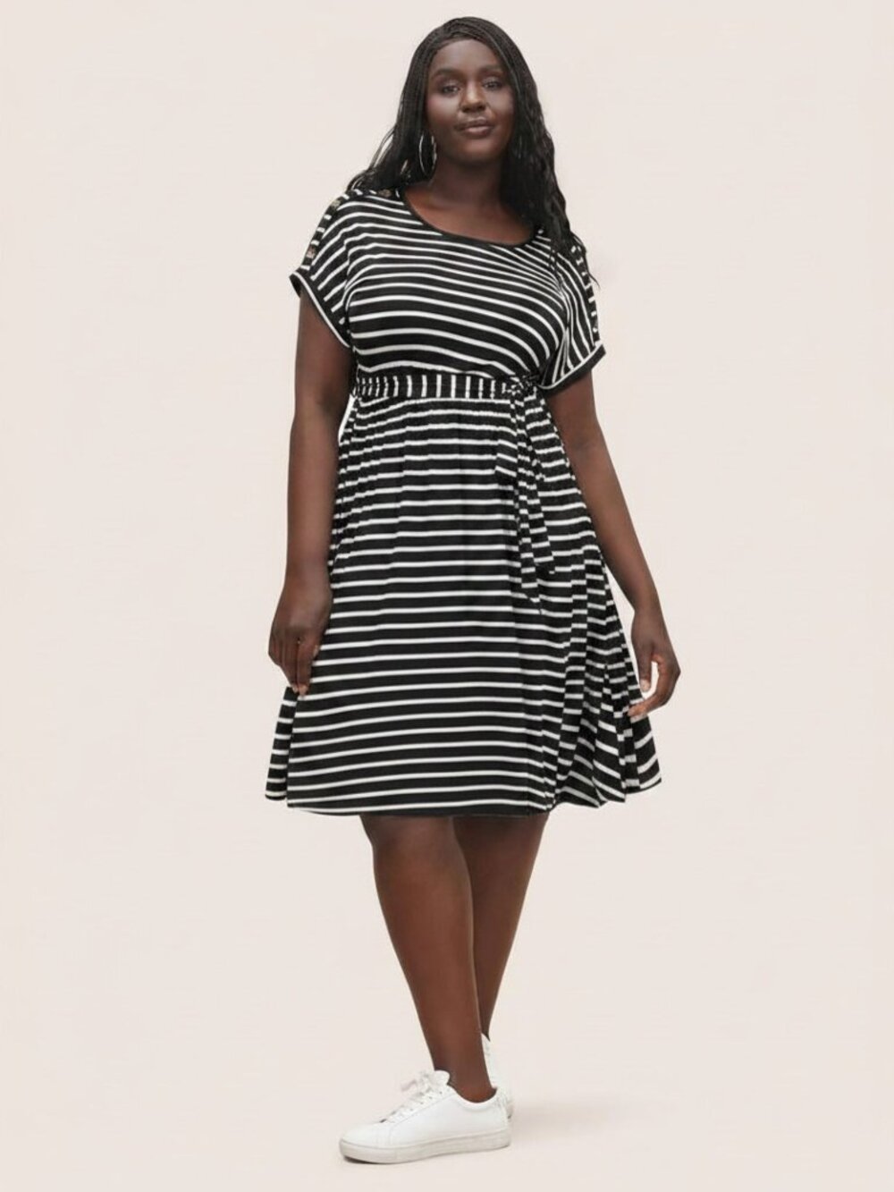 NWT BloomChic Supersoft Essentials Black White Stripe A-Line T-Shirt Dress 14-16